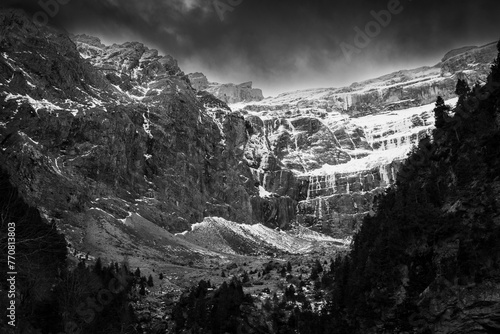 Sunset over the Pyrenees mountains, Circus of Gavarnie with snow, High quality photo photo
