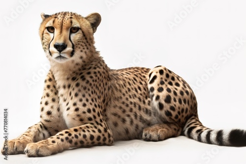 Cheetah's Elegant Pose on Pure White