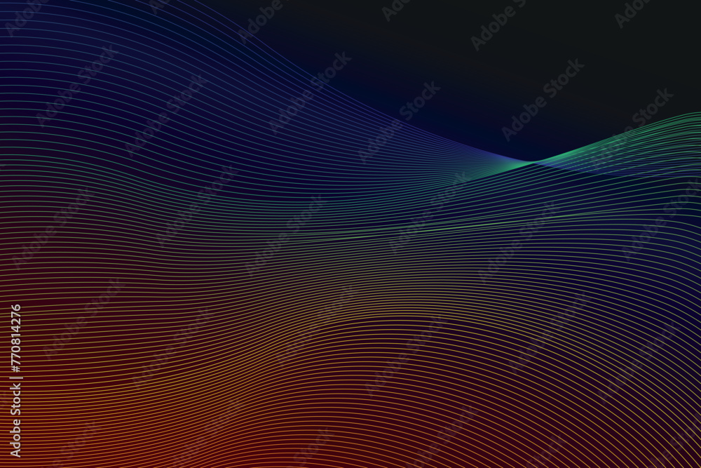 Rainbow abstract lines on black background