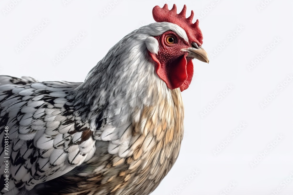 Chicken's Vigilant Stance on a White Background