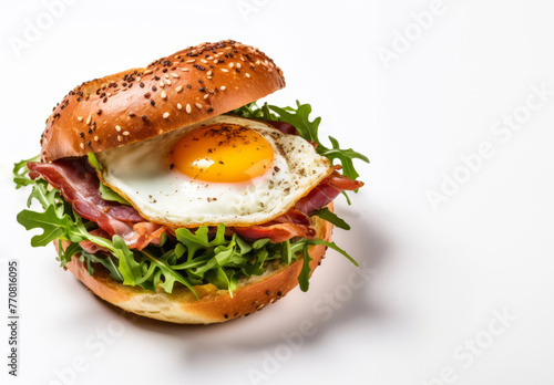 Sandwich with egg and vegetables on a white background © Mikołaj Rychter