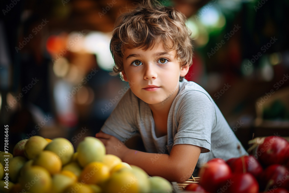Fototapeta premium Smiling person enjoying a day at the farmers market generative AI image