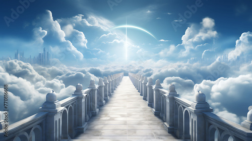 Image of Bridge to Heaven Among the Clouds with Bright Blue Sky Background © Wajid