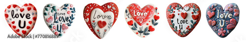 Refrigerator magnets decoration set. Valentines hearts, love, feeling art collection