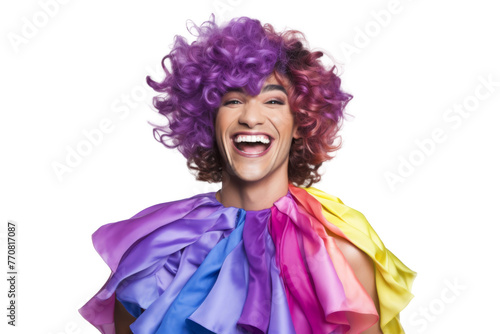Portrait shot of Young joyful Gay man with colorful lgbt dress isolated on transparent background, Gay transgender smile and posing with trendy lifestyle. © somsuda