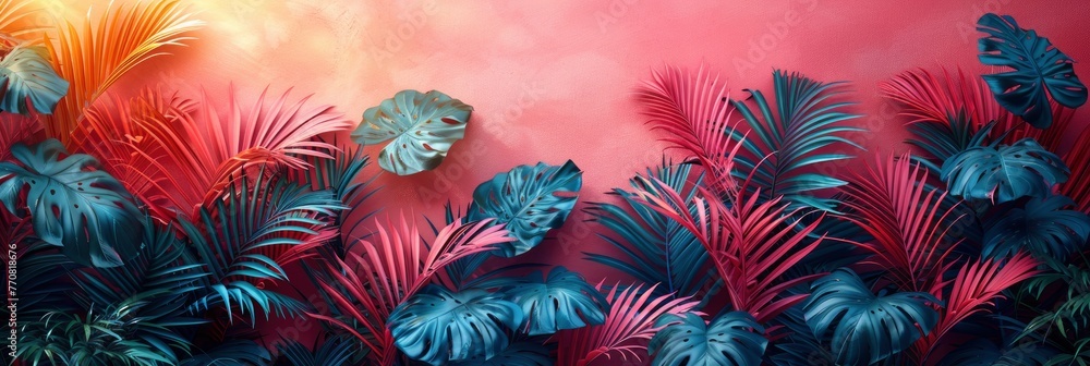 Painted Palm Leaves On Pastel Pink, Background HD, Illustrations Painted Palm Leaves On Pastel Pink, Background HD, Illustrations