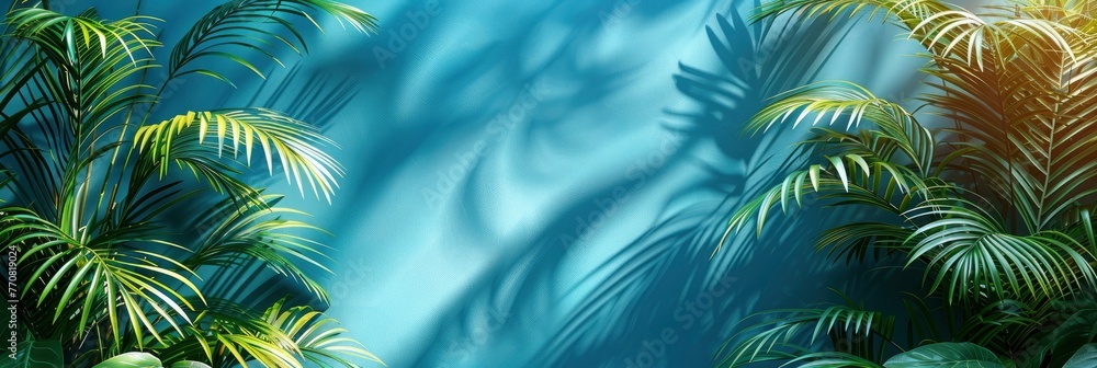 Palm Leaf Shadow On Light Blue, Background HD, Illustrations