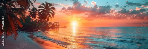 Palm Trees On Background Beautiful Sunset, Background HD, Illustrations