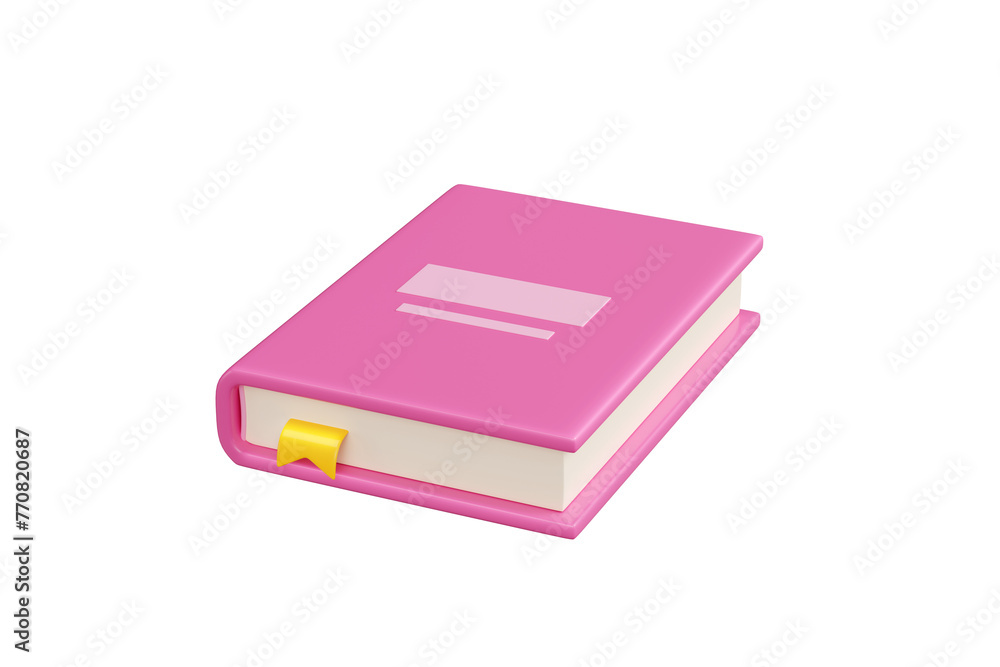 Closed pink paper book with yellow bookmark 3d render illustration. Closed pink paper book with yellow bookmark 3d render illustration.