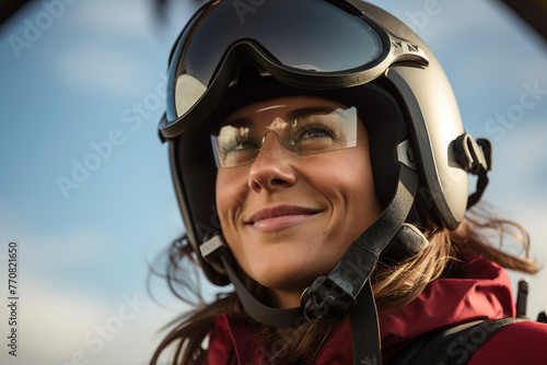 Portrait of skydiver jumping out of plane adventure adrenaline concept © Tetiana