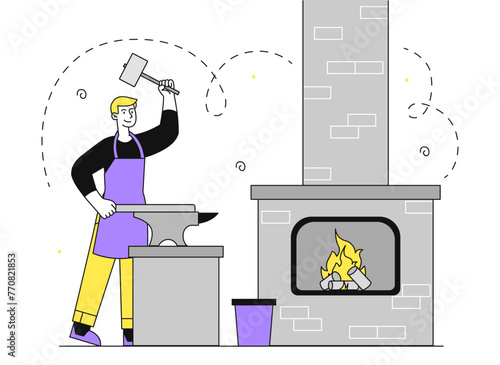 Blacksmith with hammer vector linear