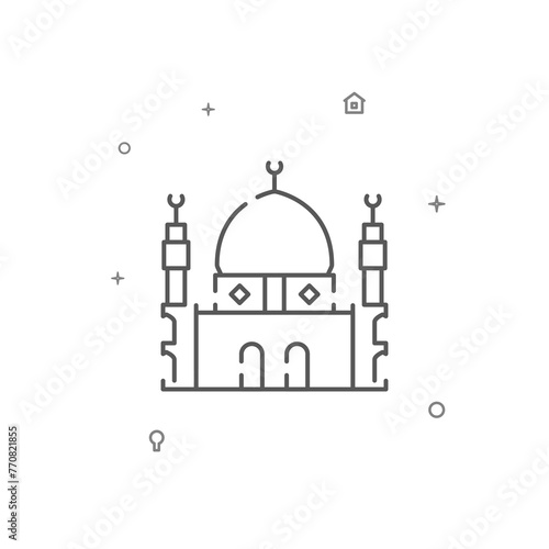 Mosque with minarets simple vector line icon. Symbol, pictogram, sign isolated on white background. Editable stroke. Adjust line weight.