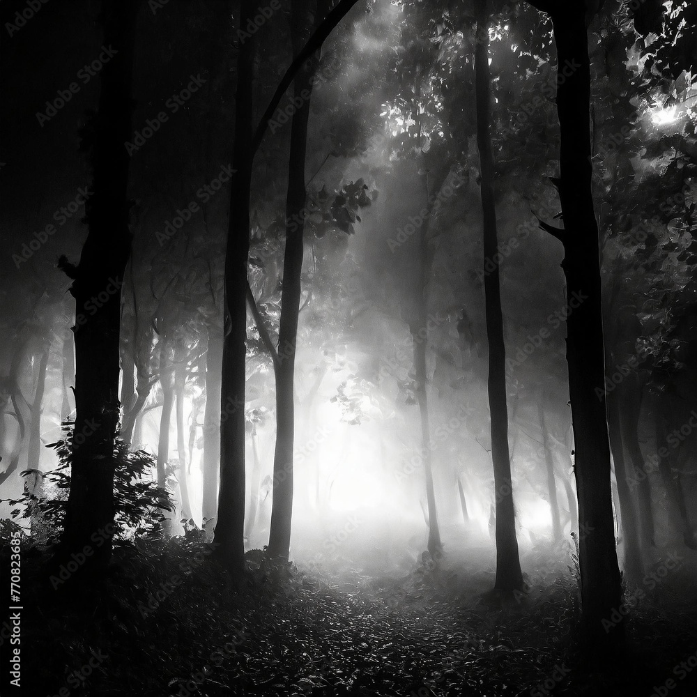 Fototapeta premium Foret par temps de brouillard