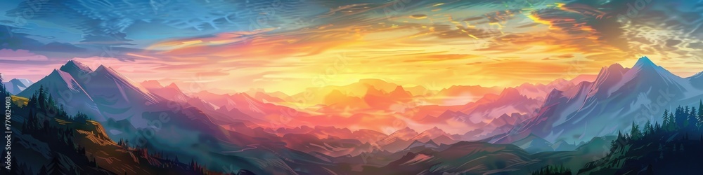 Beautiful Landscape. Mountain Sunset View - Scenic Nature and Summer Travel Concept