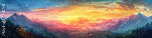 Beautiful Landscape. Mountain Sunset View - Scenic Nature and Summer Travel Concept © AIGen