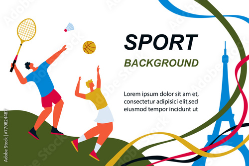 Sports background.Summer sports games. Abstract colorful background with athletes.Vector illustration.