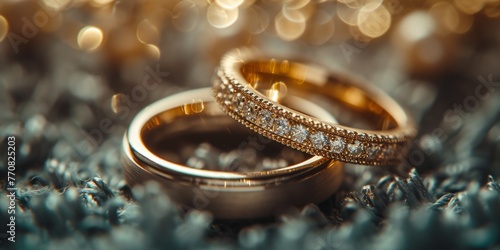 Two shiny gold wedding rings photo