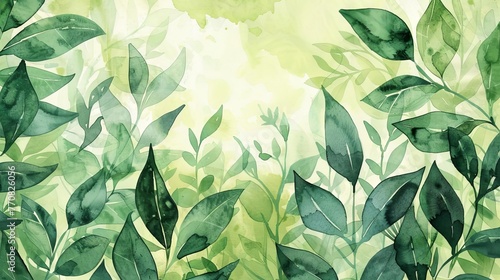 Lush green watercolor foliage, abstract spring background, eco-friendly nature concept