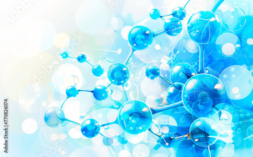 Blue Molecular Abstract Background. An abstract illustration of blue molecular structures with connecting lines and floating orbs, creating a dynamic and ethereal scientific backdrop.