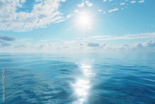 Water And Sky. Blue Ocean Background with Clear Sky and Horizon