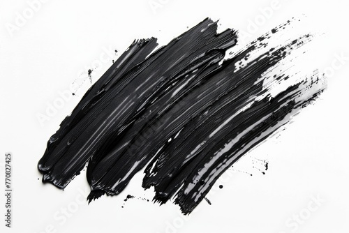 Black Element. Abstract Brush Strokes in Oil Paint on White Paper Background