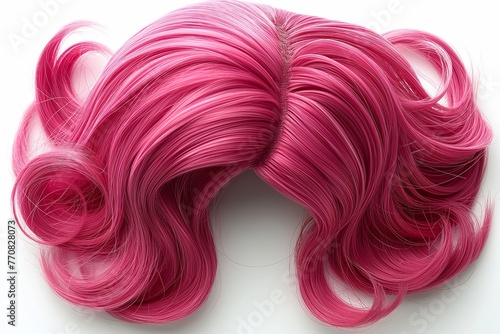 A vibrant pink bob wig with a smooth, glossy finish isolated on white