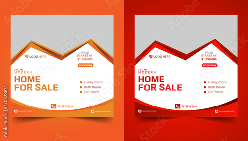 Real estate social media post color combination bundle, modern Real Estate social media post, easily editable, colorful, and elegant design.