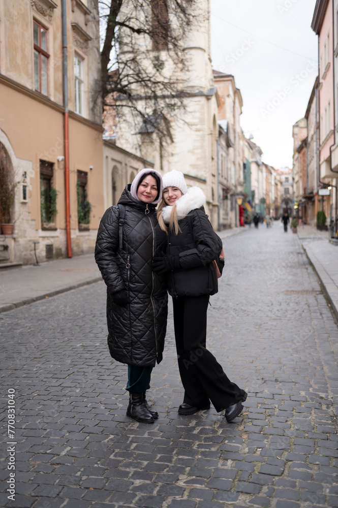 Two women on the city street Two women on the city street