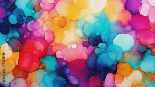 Una Ilustración de Arte Brillante y Colorido en Azul y Rosa, Donde las Circunferencias Se Funden en un Fondo de Acuarela, Creando un Borrón de Manchas que Celebra la Belleza del Caos Creativo