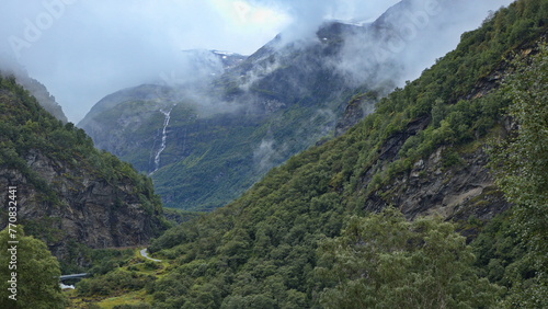 Landscape at the railway line from Flam to Myrdal in Norway, Europe 