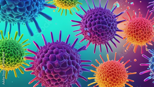 Explorando lo Invisible: Virus y Bacterias en la Naturaleza, Vistos a través del Microscopio en un Macro Mundo de Color y Fondo Intrigante