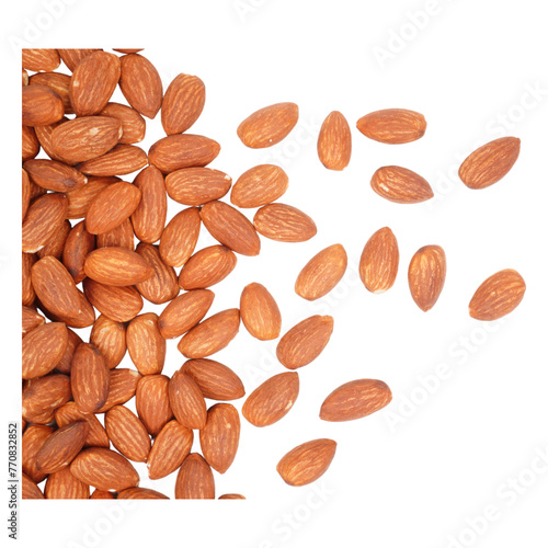 Border of many almond nuts isolated transparent photo