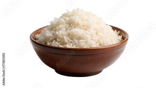 Bowl of tasty cooked white rice isolated on Transparent background.
