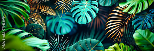 Dark and Lush Tropical Foliage, Creating a Mysterious and Enchanting Background for Design Projects