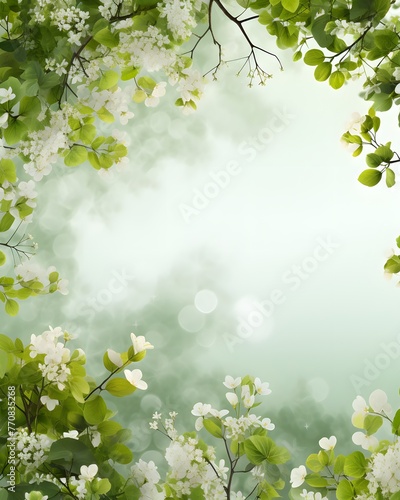 green tree leaves background with frame