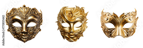 \ - A set of Elegant representation of a golden opera mask isolated on a transparent background (3)