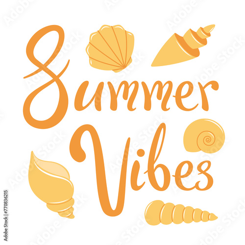 Vector summer composition with seashells and lettering