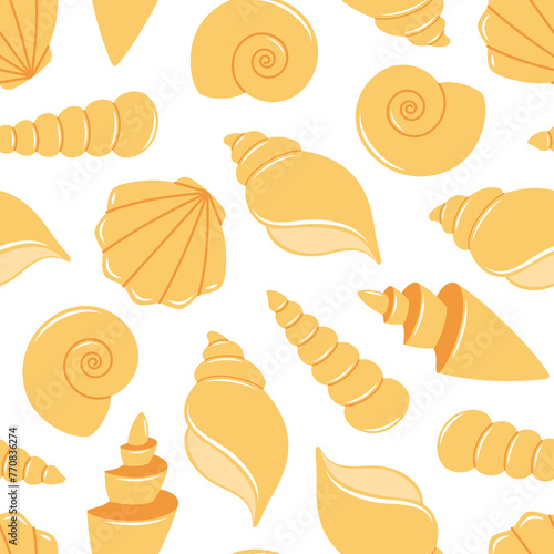 Vector summer seamless pattern with seashells