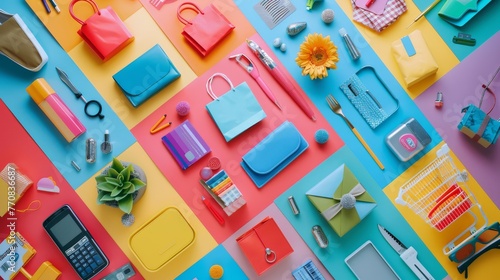 Collage of shopping platforms, showcasing payment options, customer service scenarios, and diverse product selections, in a vibrant and engaging layout