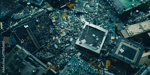 Electronic waste or ewaste is the result of people disposing of electronic devices they no longer need. Concept Recycling, Sustainable Practices, Environmental Impact, Technology Waste photo