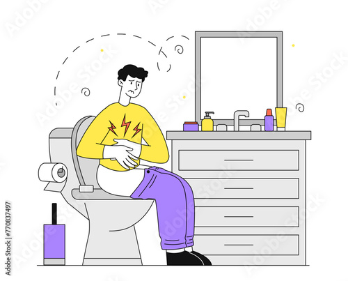 Man sitting toilet vector linear