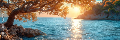 Sunny Summer Landscape Waterfront Seashore, Background HD, Illustrations