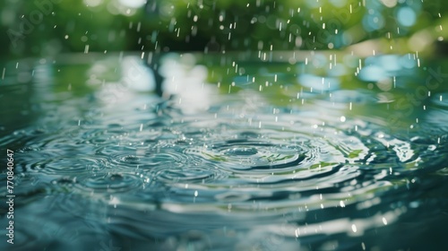 Serene Rain Shower Caressing a Tranquil Pond Surface © Jinny787