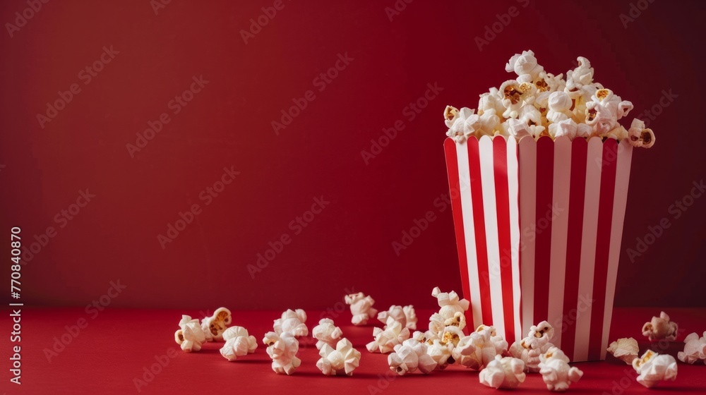 popcorn on red background generative ai