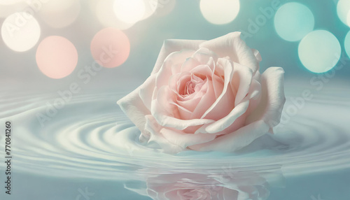 水に浮かぶみずみずしい淡いピンクのバラの花 photo