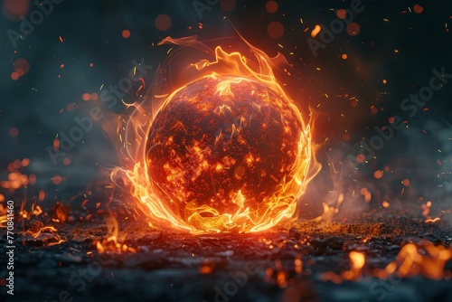 Red golfball-looking orb exploding with a sphere of raging fire.