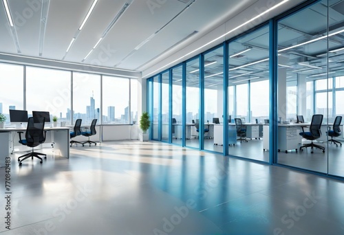 Modern spacious interior of office building, empty space without people