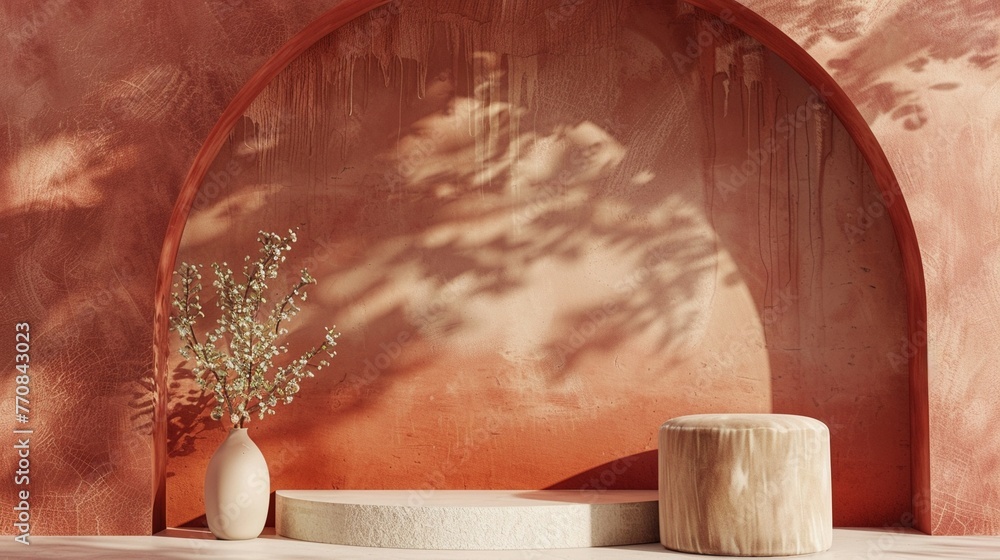 3D render podiumImagine a Terracotta Red podium 3D render podiumImagine a Terracotta Red podium