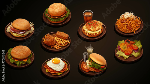Includes a collection of various types of fast food snacks in one image. photo