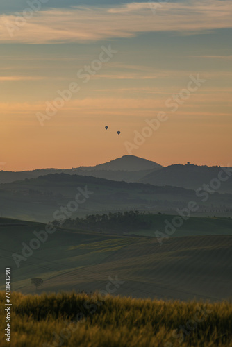 Tuscany fields in springtime  sunrise mood   Val d Orca  Pienza region Italy